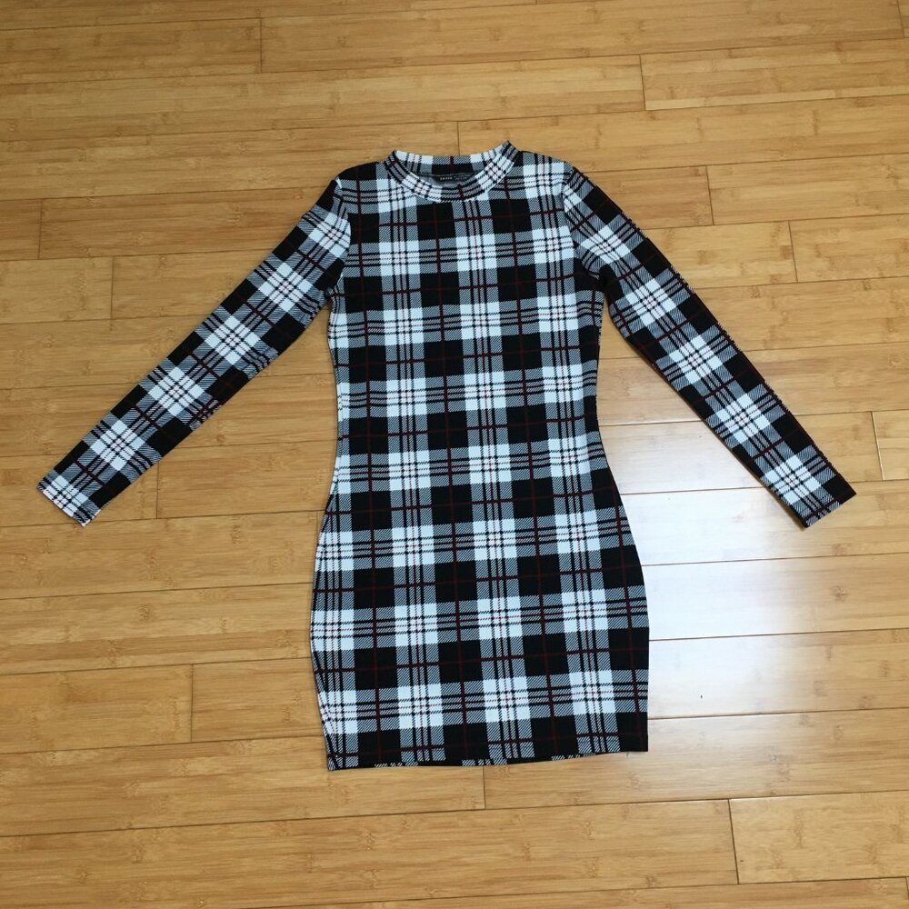 NWOT SHEIN Plaid Crewneck Bodycon Dress